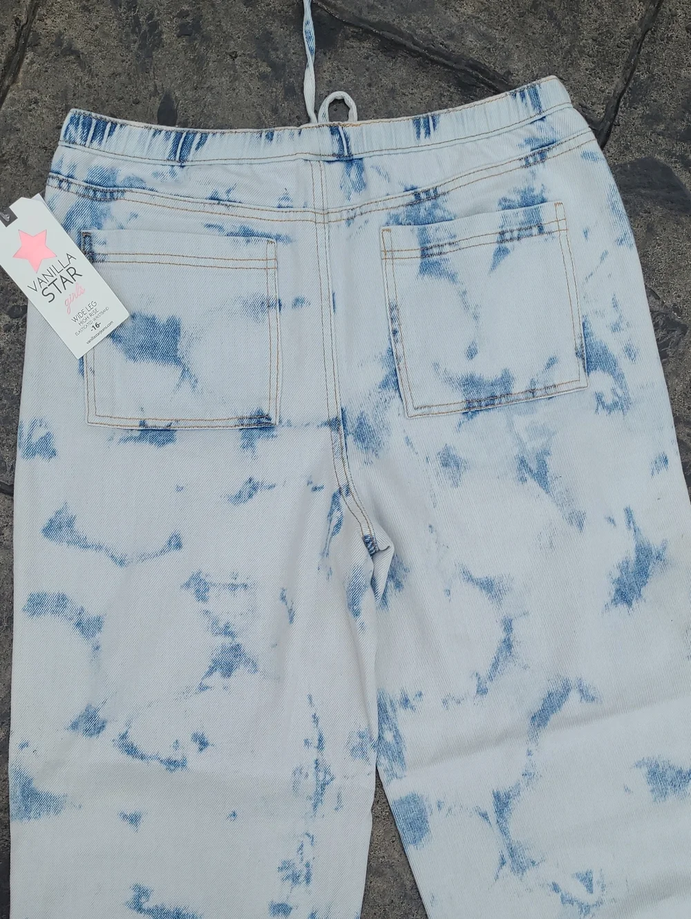 NWT! Vanilla Star Girls 16 wide leg high rise tie dye denim retro inspired jeans